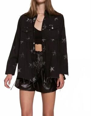 NEW J.NNA star print waist shirring jean jacket in black